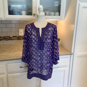 Chico’s Blue Sheer Pullover Tunic Blouse Size Small